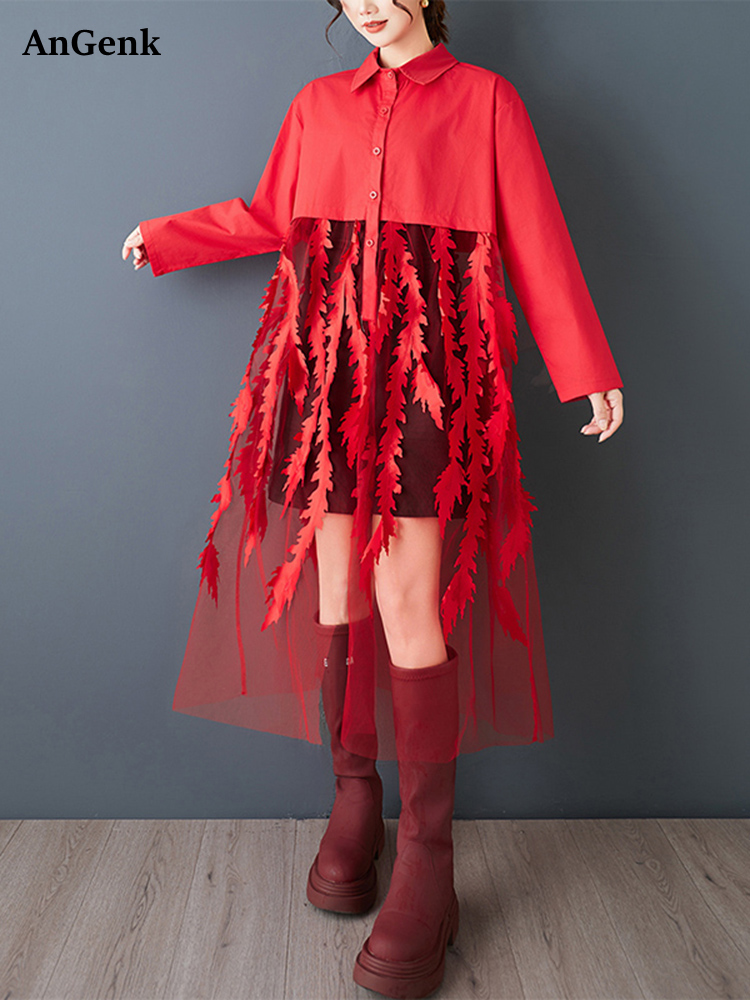 Women'S Red Formal Wear - Robe chemise Vintage rouge en maille