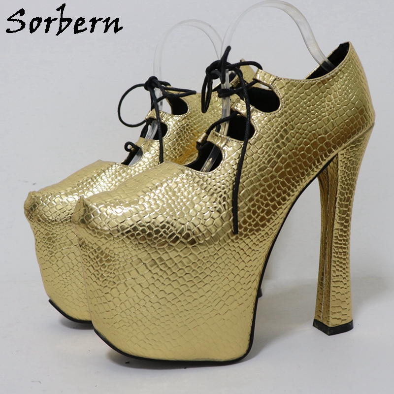 Pump Heel Block - Sorbern or Crocodile 20Cm pompe unisexe
