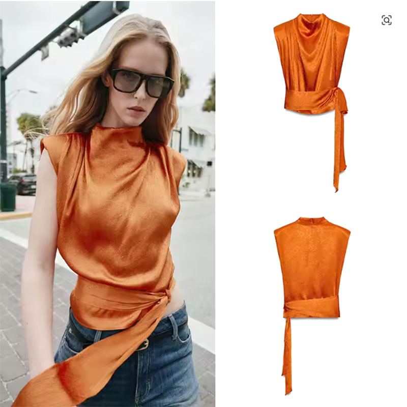 Haut court sans manches en sat - Silk Blouse avis et prix