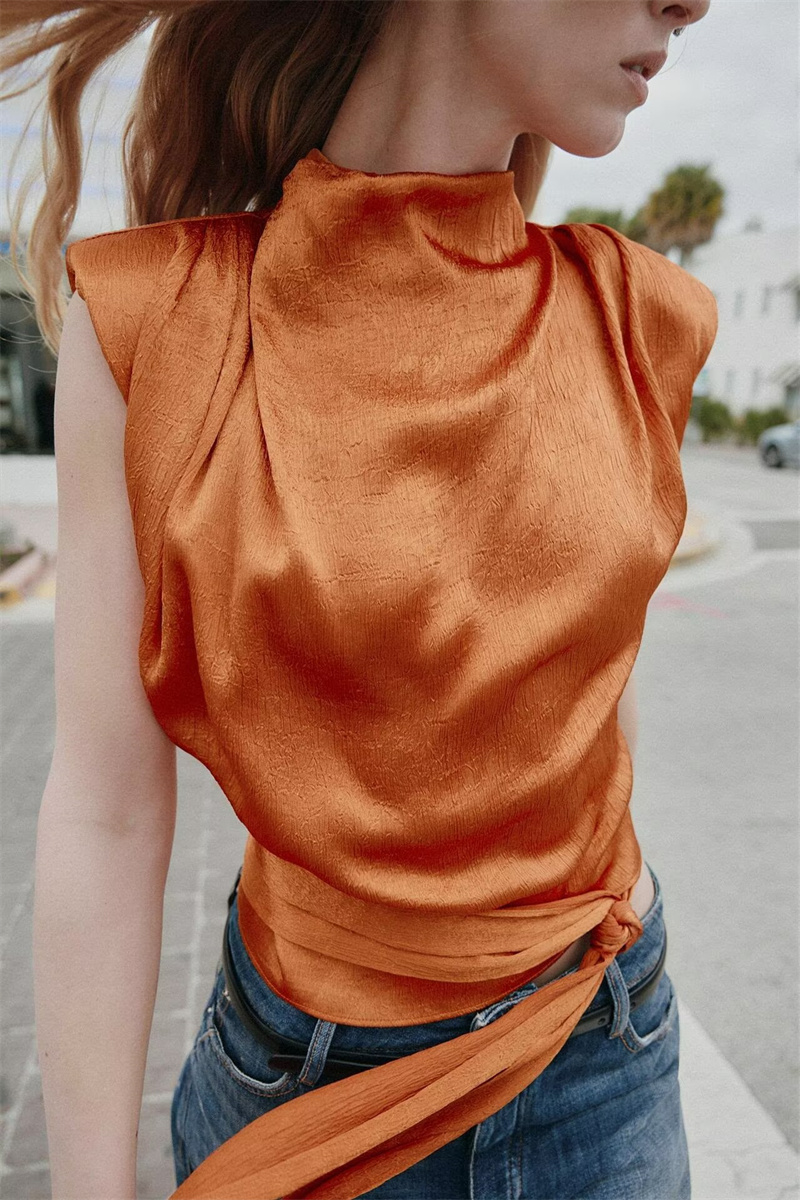 Haut court sans manches en sat - Silk Blouse avis et prix